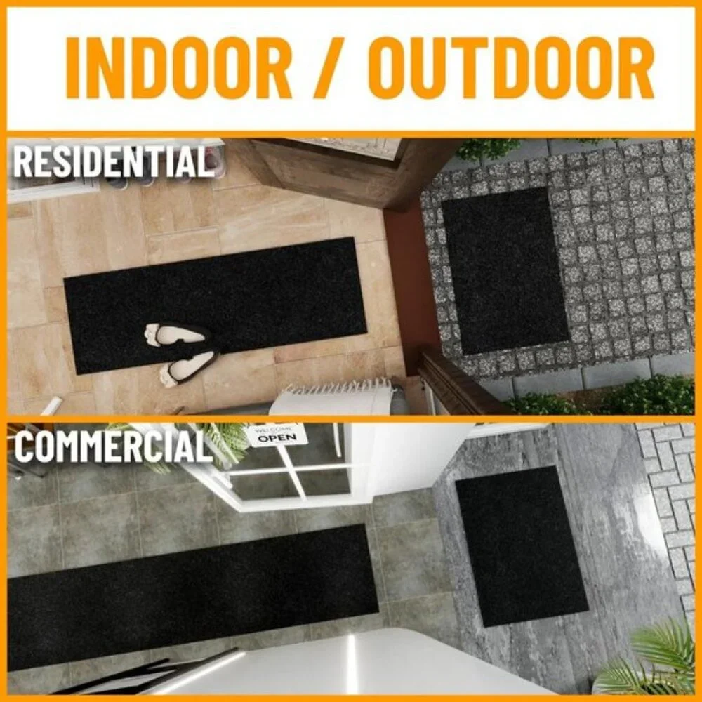 New Solid Design Non-Slip Rubberback 2x6 Indoor/Outdoor Runner Rug, Black